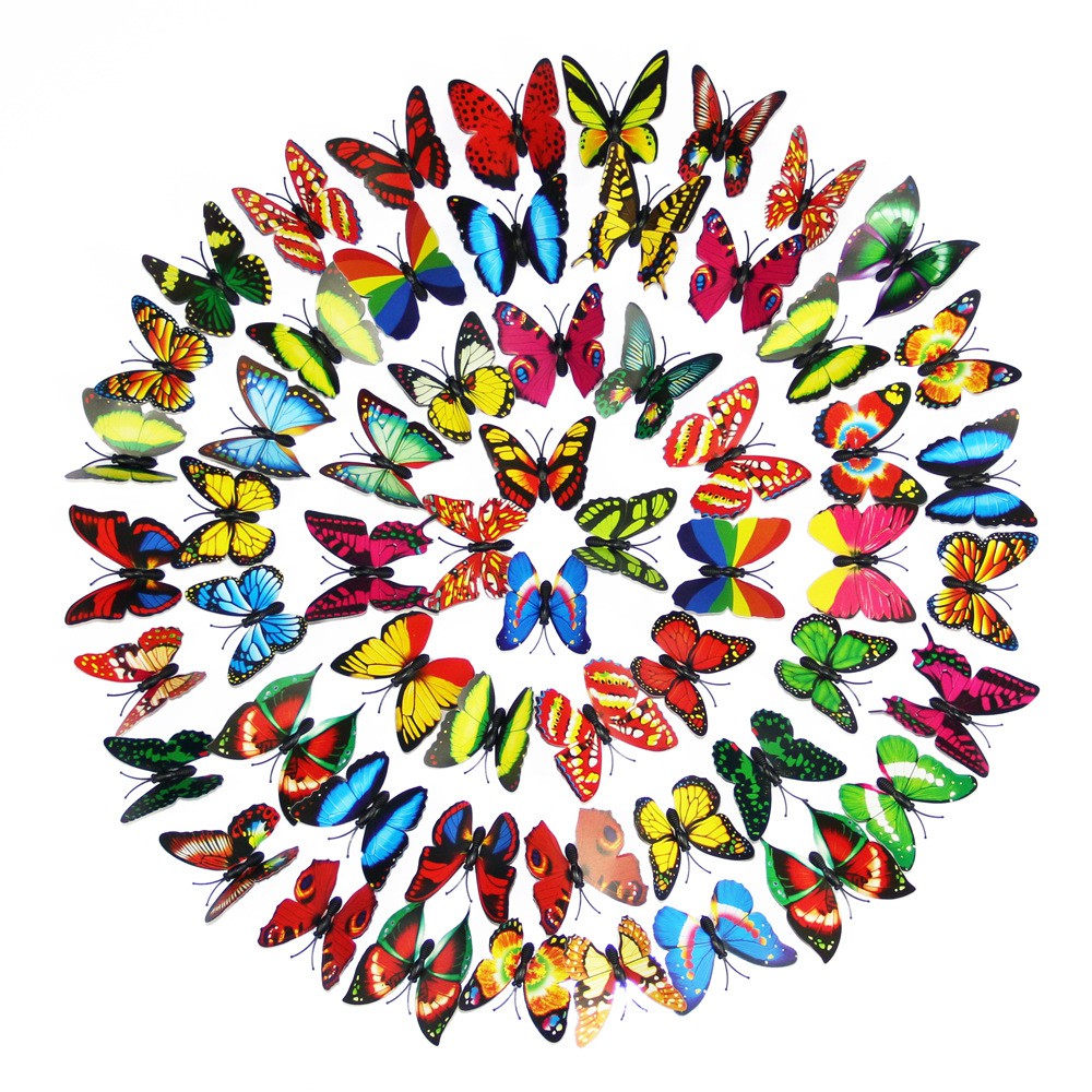 OVERFLOWS.ID 12 Pcs Stiker Dinding 3D Motif Kupu-Kupu Hiasan Dinding Butterfly Magnet Tempel