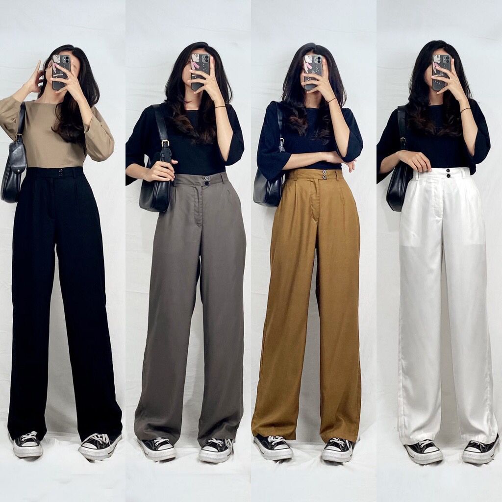 1KG MUAT 6PCS | MOZA PANTS CELANA RAYON KANCING DUA HITS KOREAN STYLE HITS OOTD SELEBGRAM