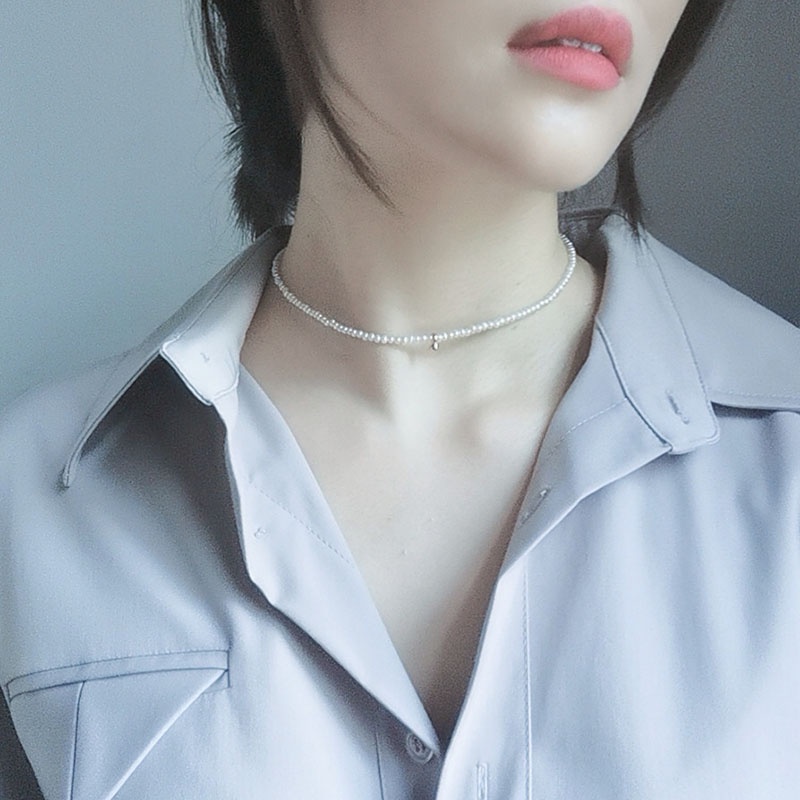 Kalung Choker Rantai Pendek Hias Manik-Manik Mutiara Gaya Korea Untuk Wanita