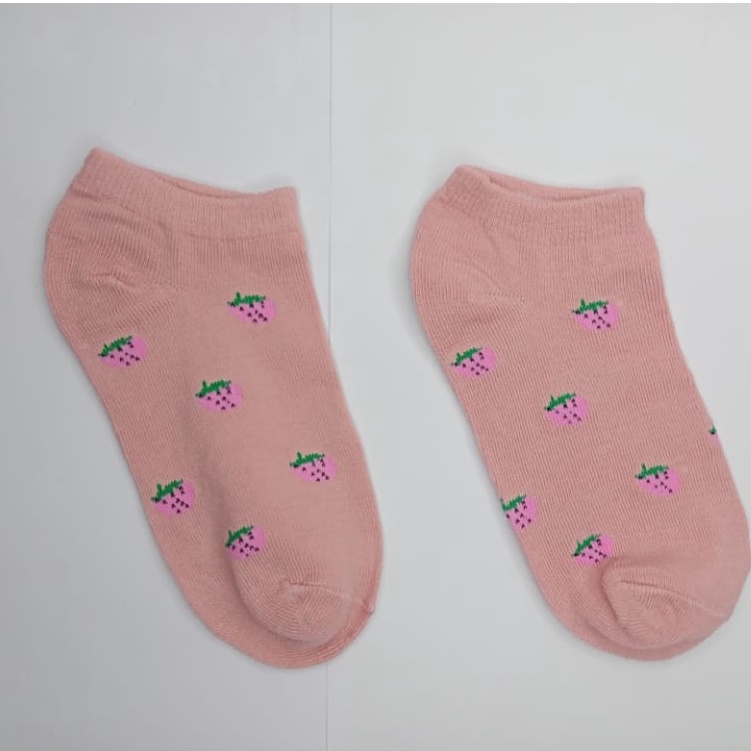 ⭐Gogoland⭐ Kaos Kaki Pendek Motif Smile Semata Kaki Kaoskaki Unisex Pria Wanita-PINK STROBERRY