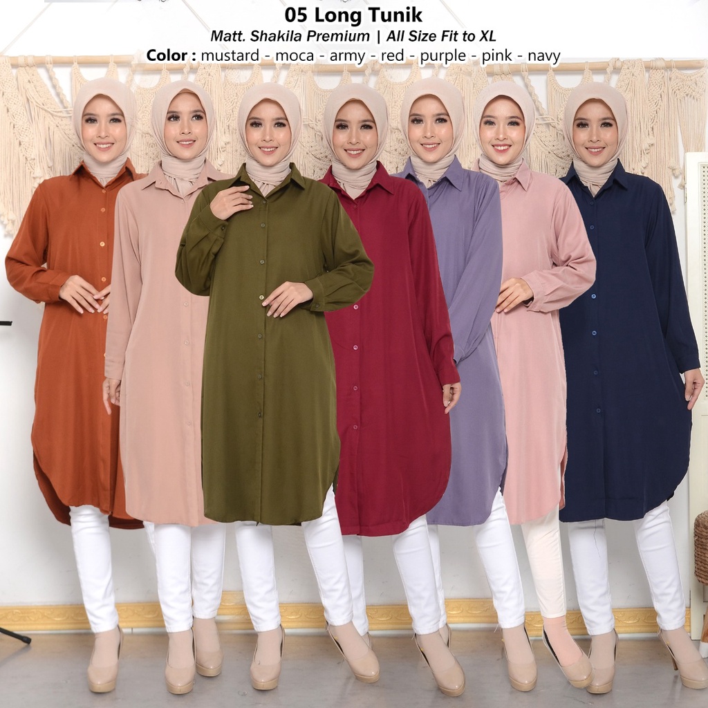 Long Tunik Oval Kemeja Kancing Lengan Panjang