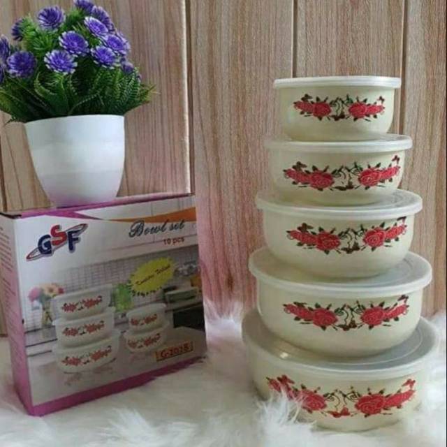 Mangkok beranak mixing bowl set enamel 10 pcd GSM
