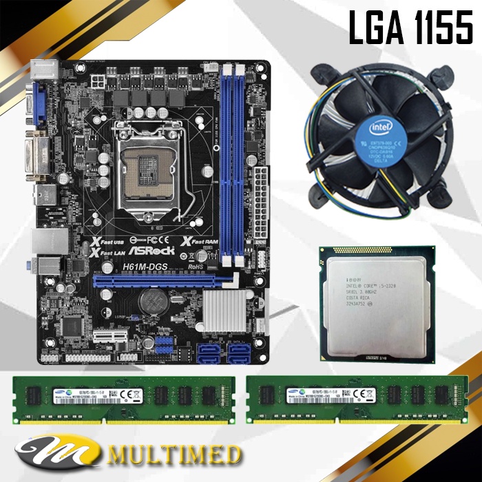 Paket Mainboard 1155 H61 Ddr3 + Processor Core i5 2400 + FAN + RAM 8GB