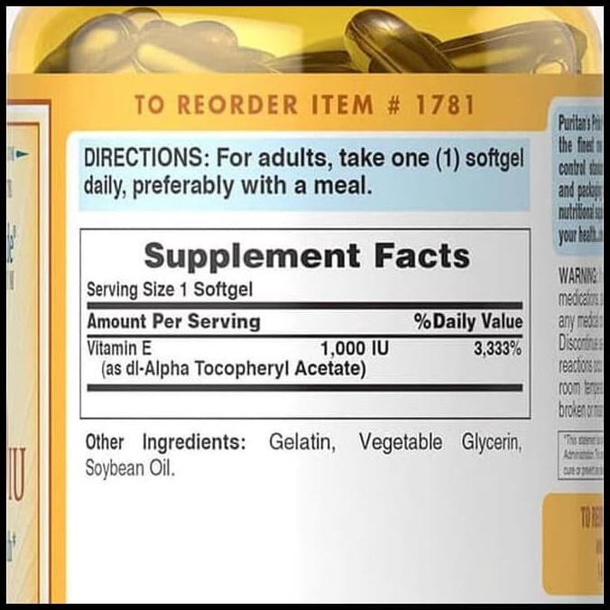 Puritan Vitamin E 400 & 1000 Iu 50 & 100 Softgels Puritan'S Pride 180 {TERJAMIN Kode 1312
