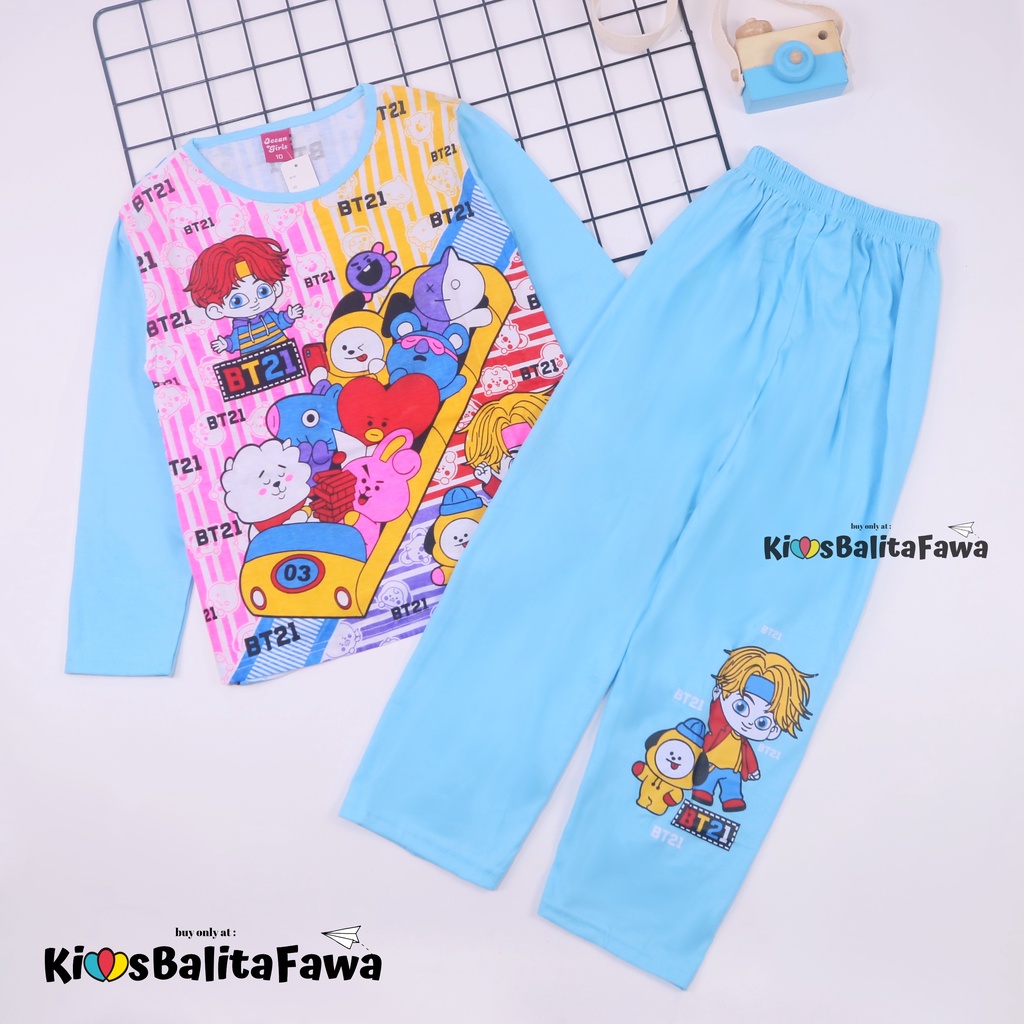 Piyama Anak Perempuan uk 5-10 Tahun / Baju Tidur Disney Import Kaos Karakter Lengan Celana Panjang