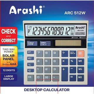 Arashi Desktop Calculator ARC 512W Kalkulator 12 Digit Solar Panel