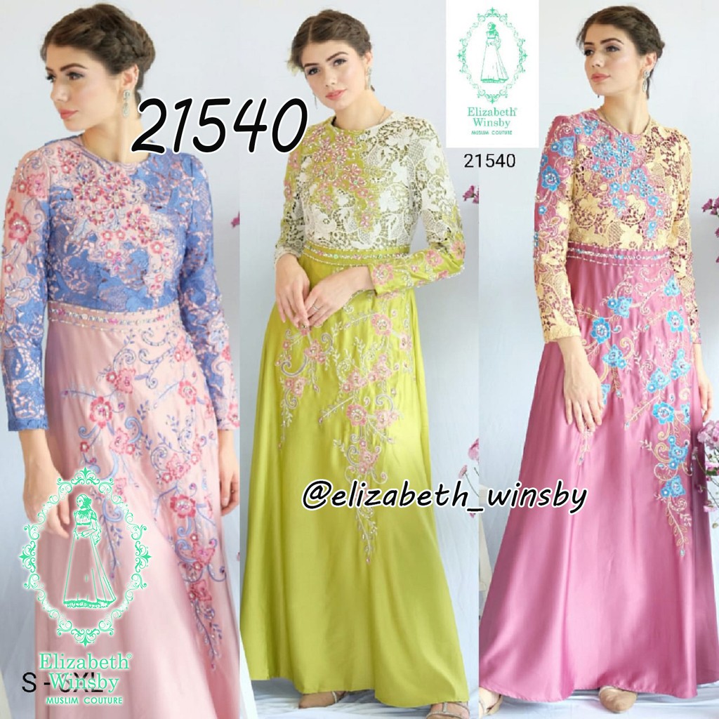 [GAMIS PESTA] ELIZABETH WINSBY FASHION MUSLIM WANITA GAMIS PESTA SYARII HIJAB SATIN KOMBINASI BRUKAT