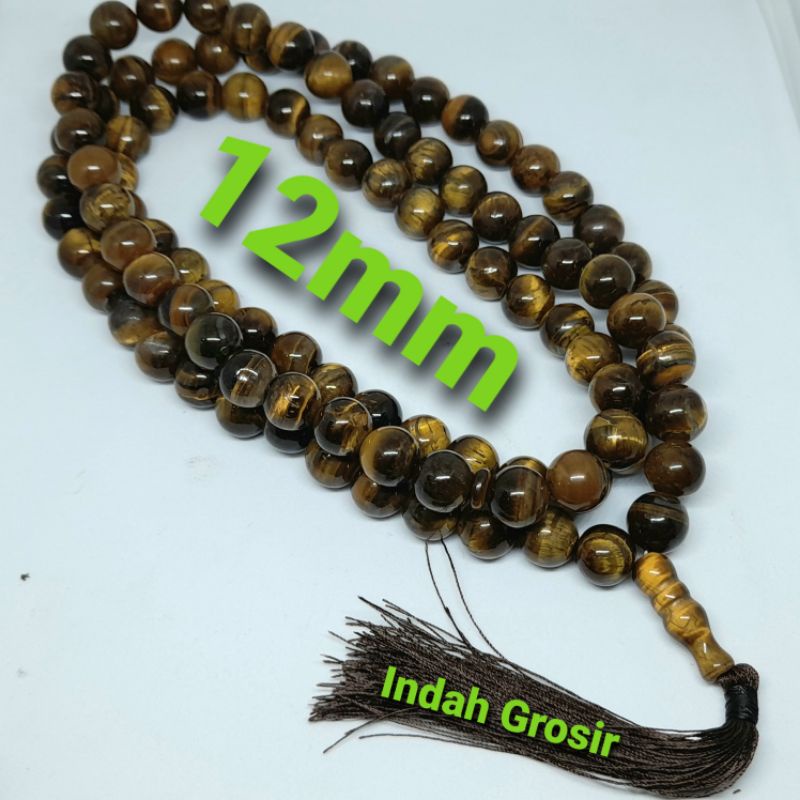 TASBIH BATU NATURAL TIGER EYE SPAH 12MM 99BUTIR