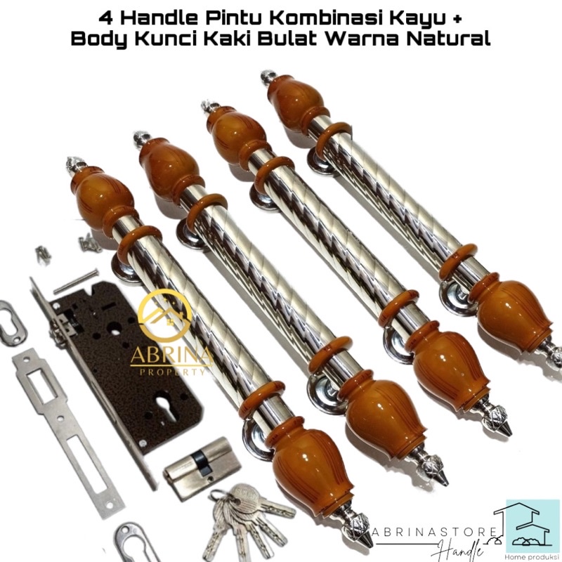 handle pintu rumah set kunci panjang 45cm tarikan gagang pintu rumah stainless kombinasi kayu handel hendel pintu rumah minimalis