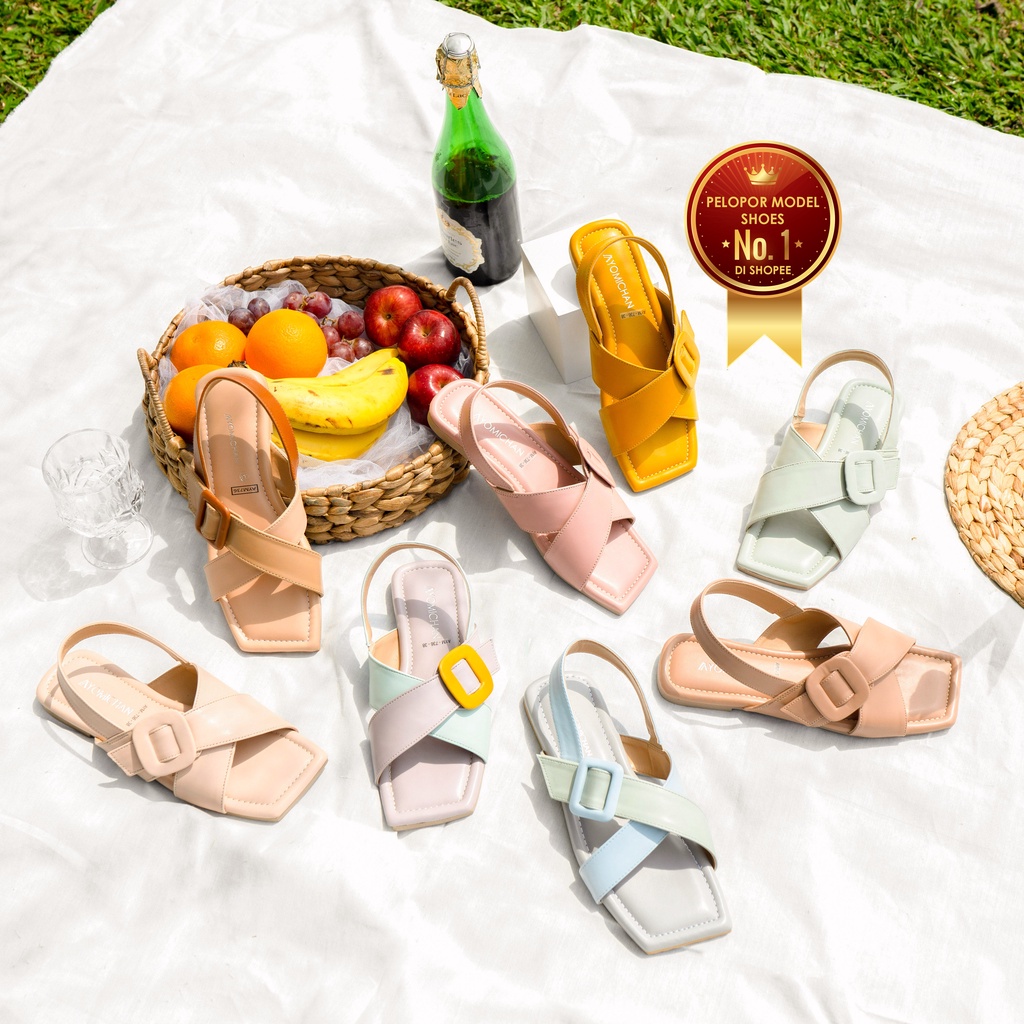 WX6SE Sandal Tali Hayashi AYOMI Aym736 Sepatu Flat Wanita