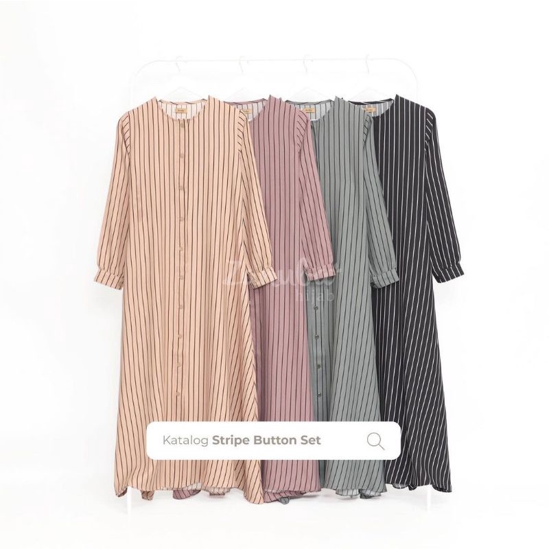 Gamis Stripe Button Set By Zanuba Hijab | Gamis Salur