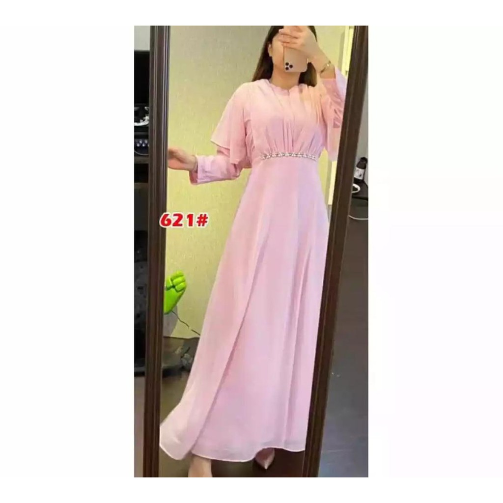 621# maxi dress fashion muslim-Pink