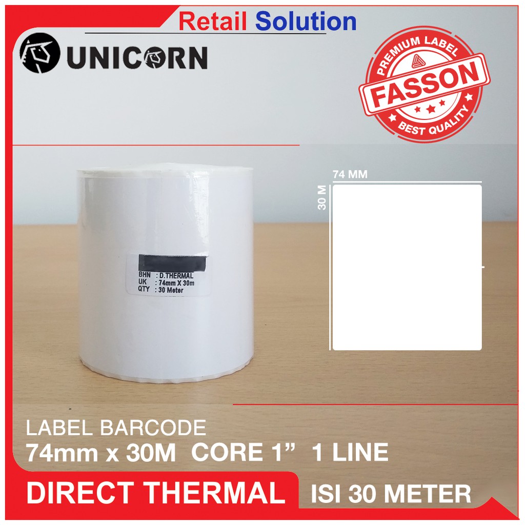Unicorn Stiker Label Thermal 80mm 74mm x 30M / 74mmx30M / 74x30 M