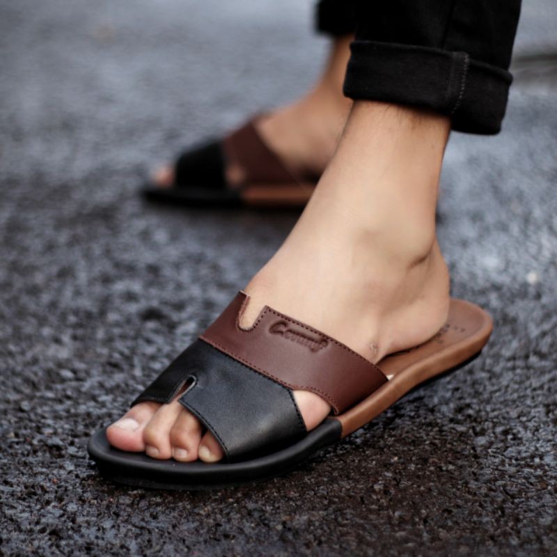 COMBI BROWN Sandal pria kulit asli cevany original handmade sandal jepit kulit pria bisa COD