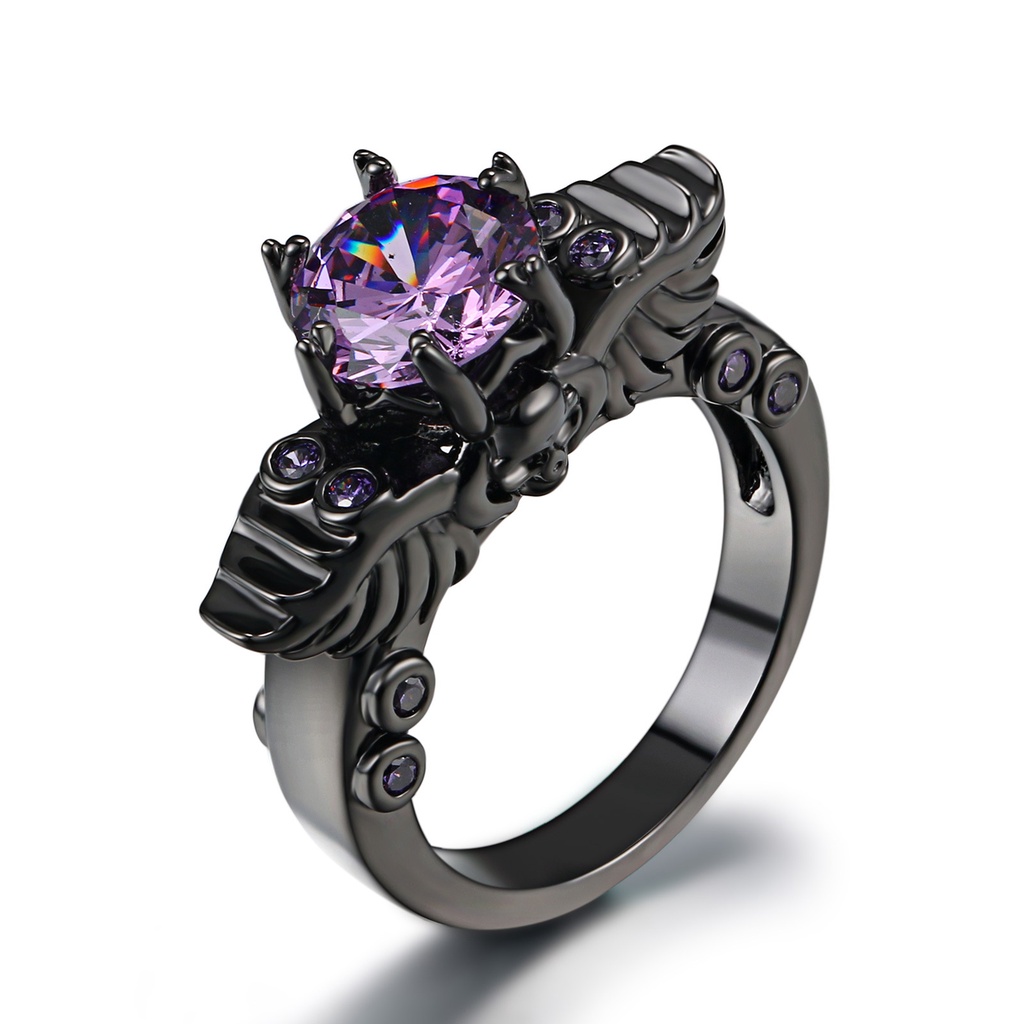 Hu Hu Hu Hu Hu Alat Bantu Pasang Kacamata♡ Cincin Tembaga Bentuk Tengkorak Hias Cubic Zirconia Ungu Gaya Punk Untuk Wanita