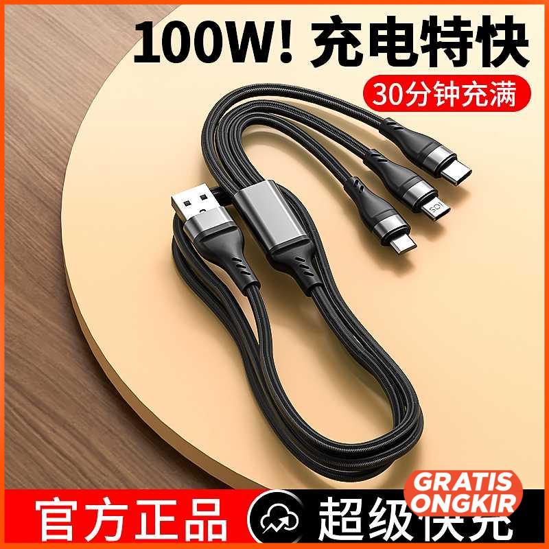 Kabel Charger 3in1 Micro Lightning USB C 6A 1.2M