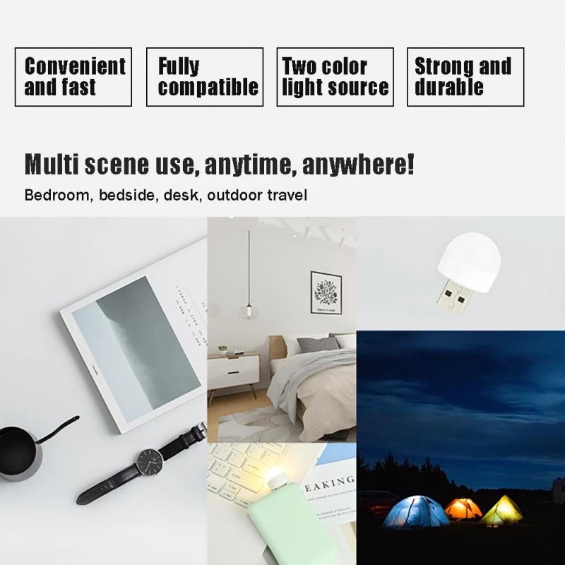 Lampu Malam LED USB Plug-in Portable Power &amp; Kartu Komputer / Membaca