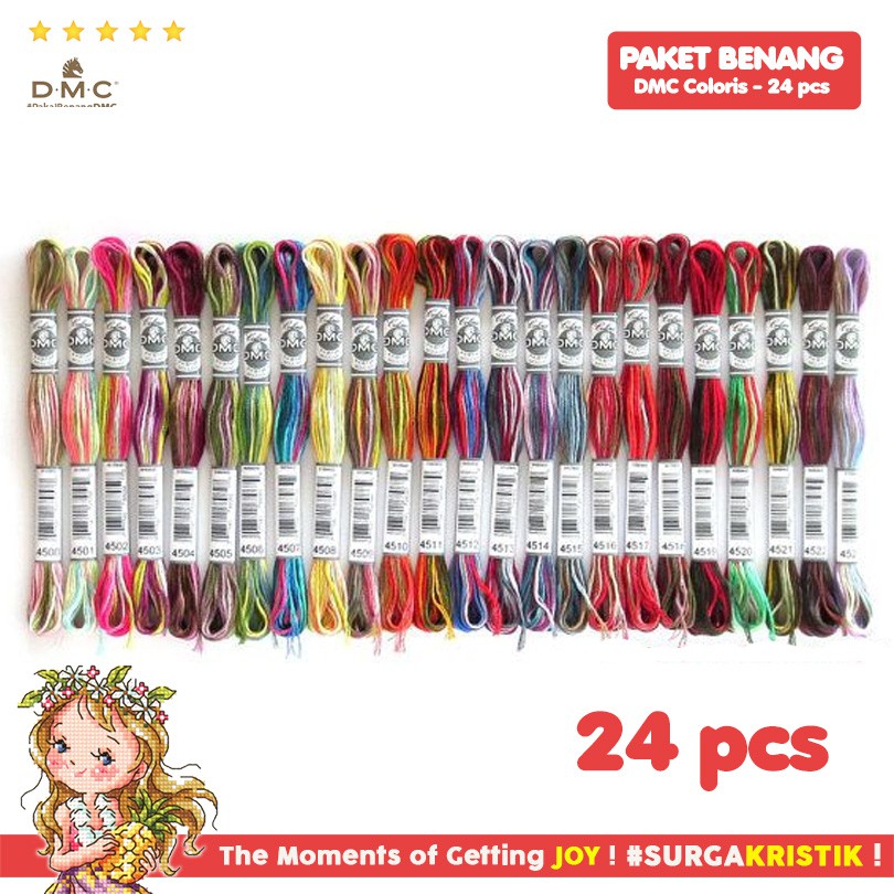 Paket 24 Pcs Benang Sulam Kristik Strimin DMC Art 517 - Coloris Gradasi Sembur