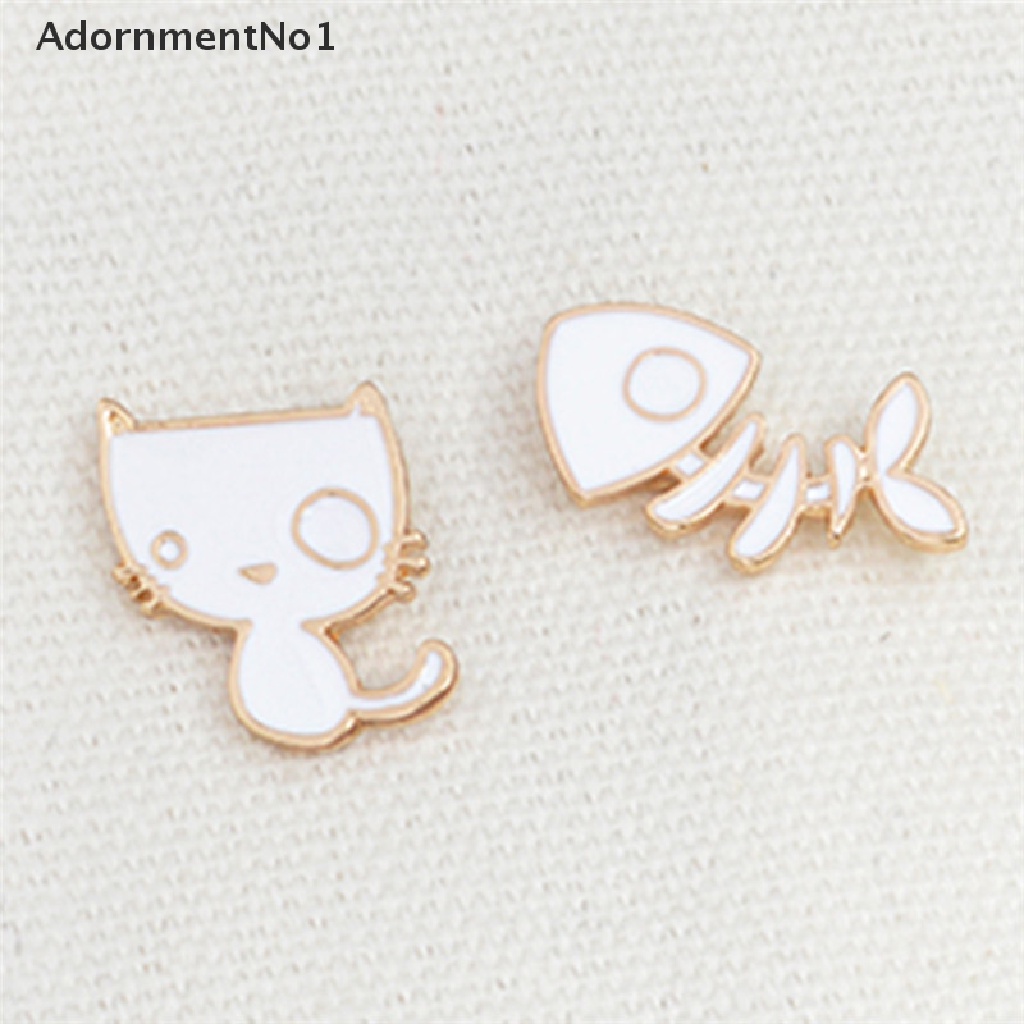 (AdornmentNo1) 2pcs / Set Bros Pin Bentuk Tulang Ikan / Kucing Untuk Aksesoris Jaket Denim / Hadiah