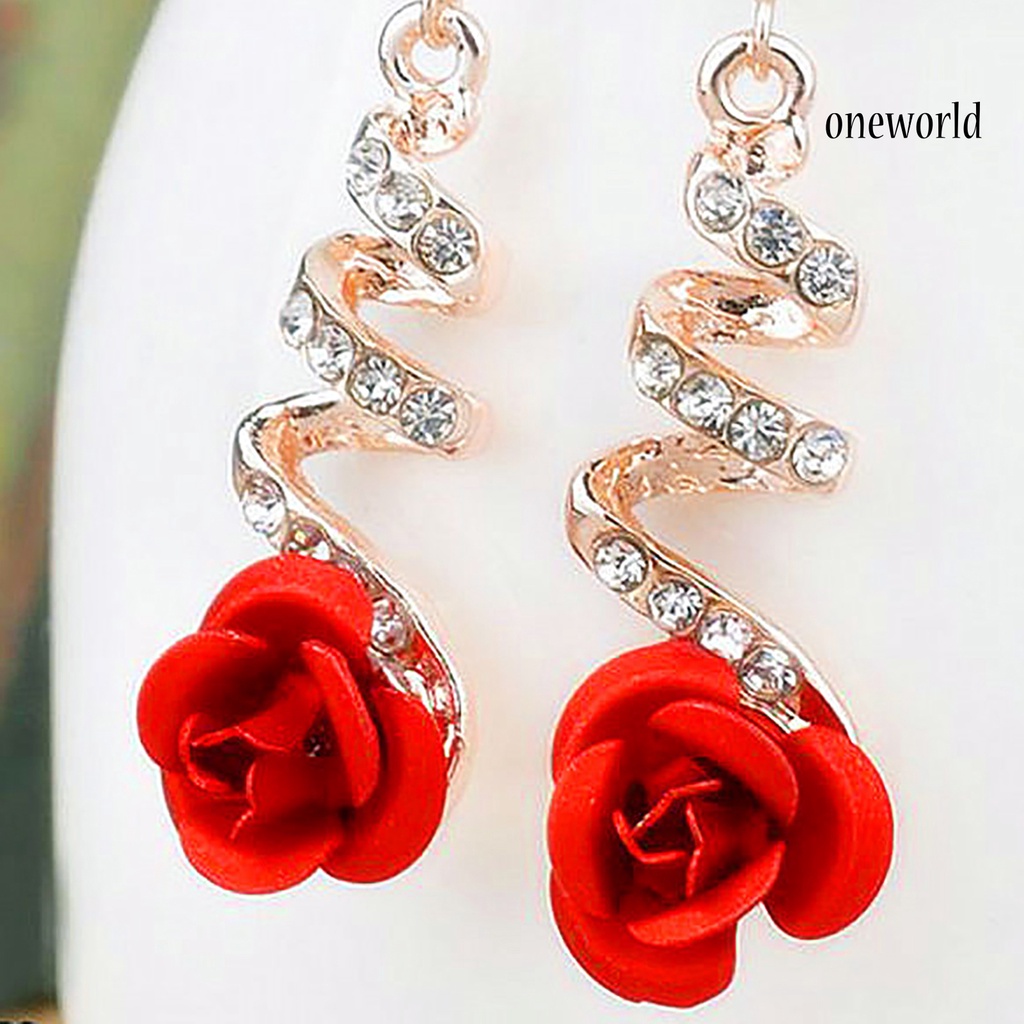 OW# 1 Pair Rose Flower Shape Women Earrings All-matched Elegant Spiral Long Dangle Earrings Jewelry Accessory