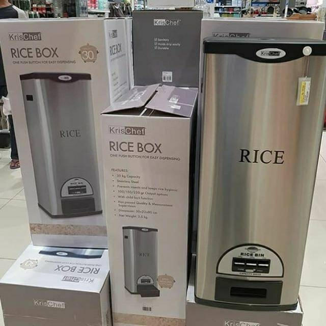Jual RICE BOX KRISCHEF / TEMPAT BERAS 30KG / DISPENSER BERAS STAINLESS