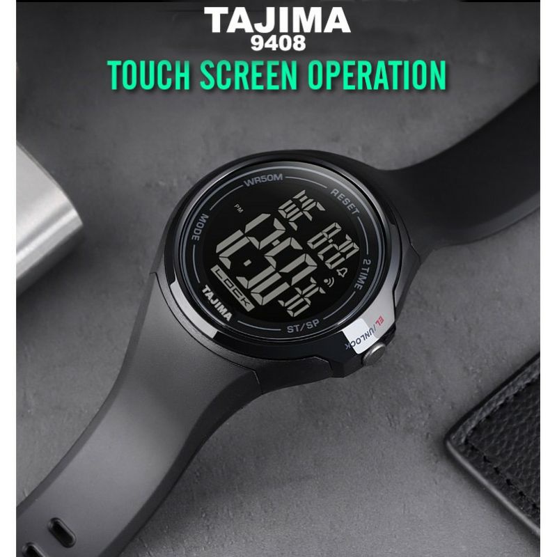 Jam Tangan Pria Digital Tajima Touch Screen 9408 Tahan Air 50 Meter Original