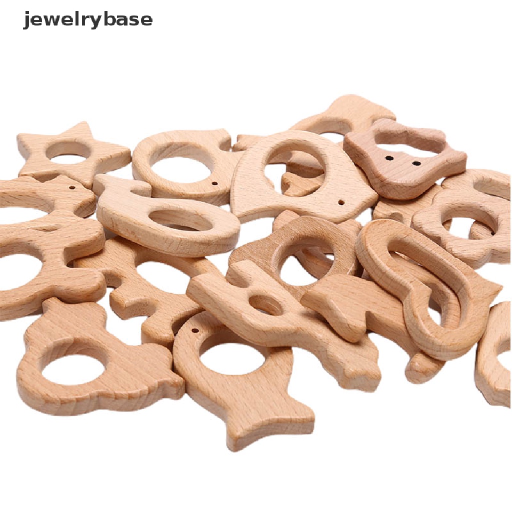 Jewelrybase Mainan Teether Bayi DIY Bentuk Kartun Hewan Bahan Kayu