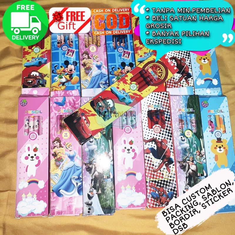 

Souvenir Ulang Tahun Anak Pensil 12 Pcs Karakter Kartun Alat Tulis Sekolah