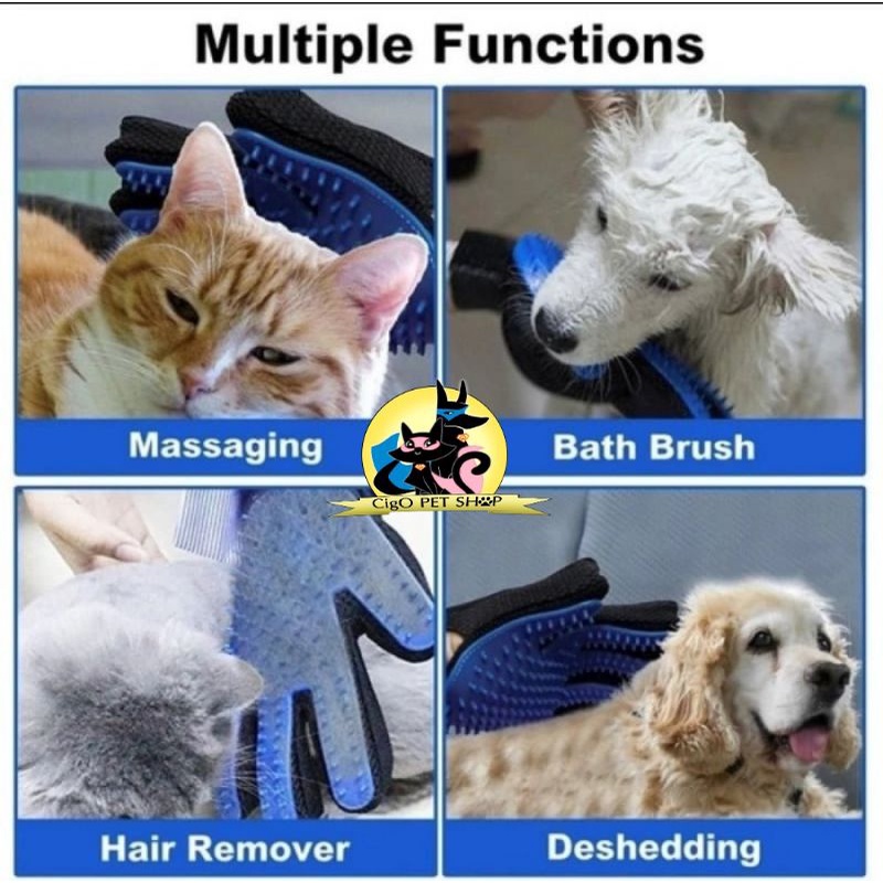 Sisir sarung tangan gloves sikat bulu pijat pet grooming anjing kucing cat dog true touch