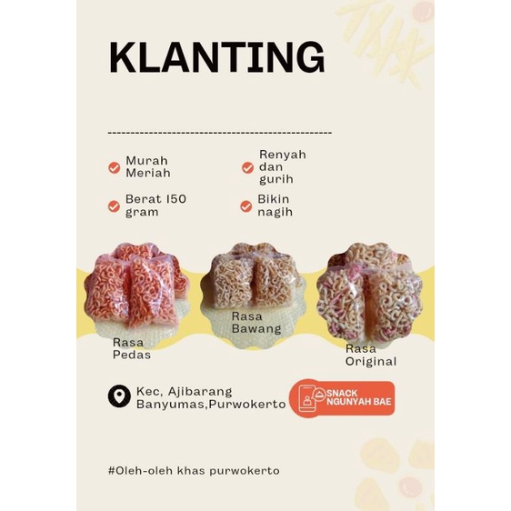 

Klanting Khas Purwokerto, Oleh-olehe Dewek Wong Purwokerto(Berat 150 Gram)