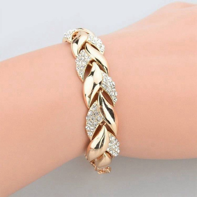 Fancyqube Gelang Sterling Silver 925 Lapis Rose Gold 18k Desain Daun Hias Kristal Berlian Untuk Wanita