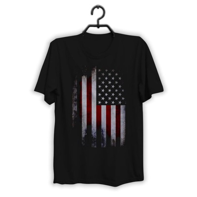KAOS PRIA CUSTOM SATUAN SABLON DTF DTG DESAIN BENDERA AMERICA
