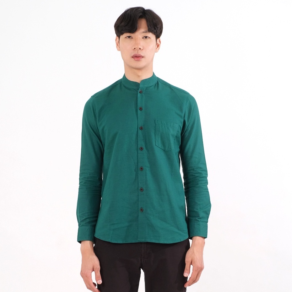 SANVANINA Kemeja Polos Hijau Botol Panjang Shanghai Hijau Kareem Dark Green - E-1414F