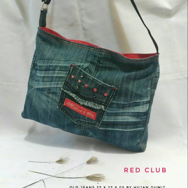 Tas Unik RECYCLED HANDMADE OLD JEANS "red club"