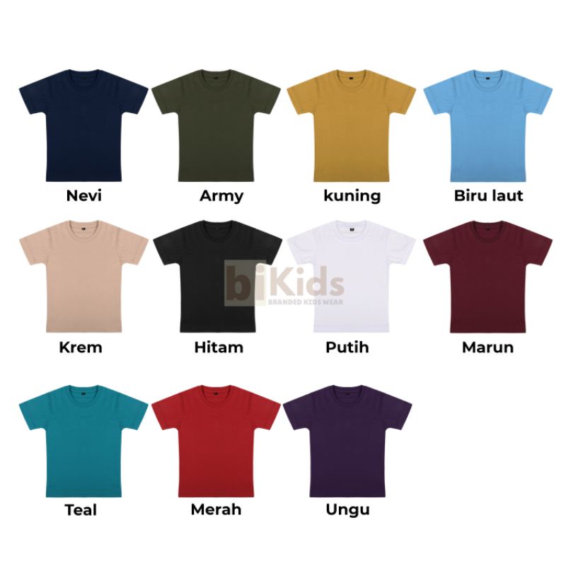 25 WARNA KAOS POLOS ANAK /KAOS POLOS ANAK BAHAN CATTON COMBED 30S ORIGINAL /KAOS POLOS ANAK CEWE DAN COWO 2-7TH