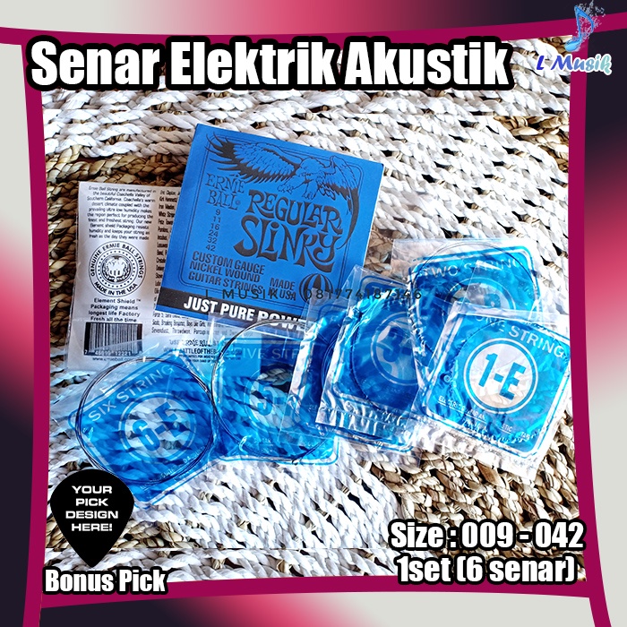 SENAR GITAR ELEKTRIK  ERNIEBALL REGULAR SLINKY BIRU 1 SET UKURAN 009-042(LOKAL PREMIUM) - ERNIE BALL ORIGINAL NICKEL WOUND GUITAR STRINGS