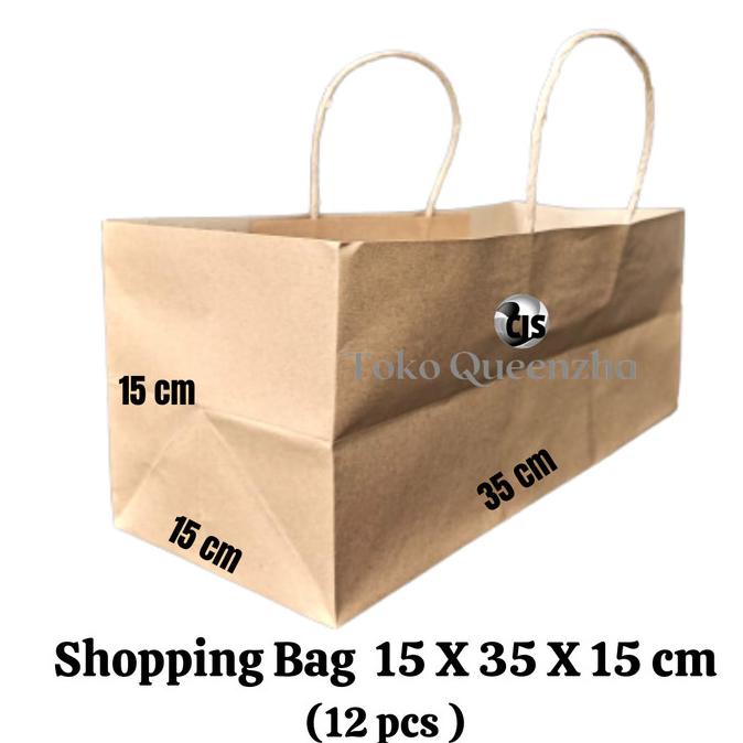 Shopping Bag / Paper Bag Coklat Polos Size 15 x 35 x 15 (12 Pcs)