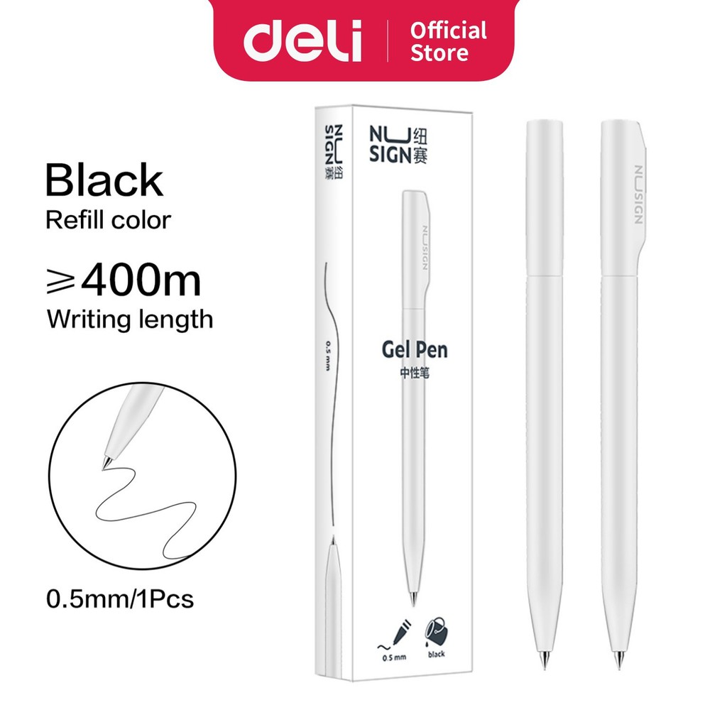 

Deli Nusign Gel Pen / Pulpen Gel Putar 0.5mm Tinta Hitam, 3 Warna Soft NS552