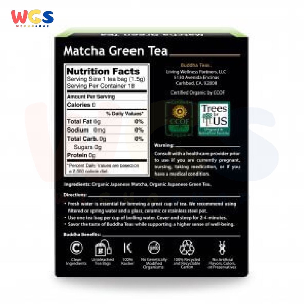 Buddha Teas Organic Matcha Green Tea Japanese Blend 18s x 1.5g