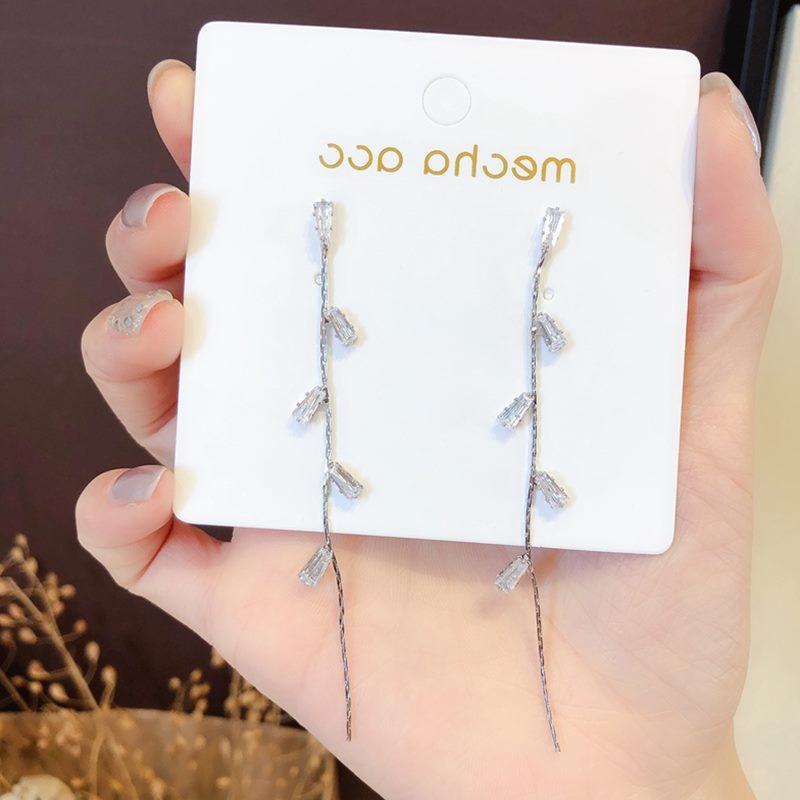 Sterling silver jarum Korea sederhana temperamental peri zirkon anting-anting wanita gaya indah Inte