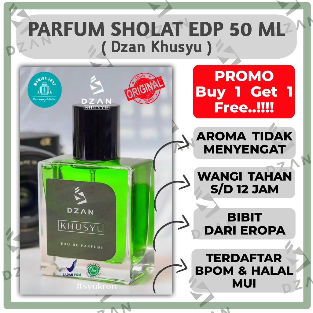 Dzan Khusyu Parfum Edp Original Tahan Lama 7-12 Jam / Dzan Khusyu Minyak Wangi untuk Sholat Halal Non Alkohol Tahan Lama Pria Wanita EDP 50 ml