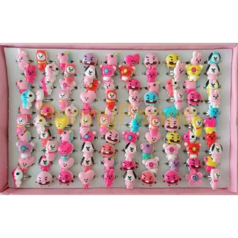 CINCIN ANAK BTS BT21 ISI 100 PCS/Cincin anak Sanrio dan mix
