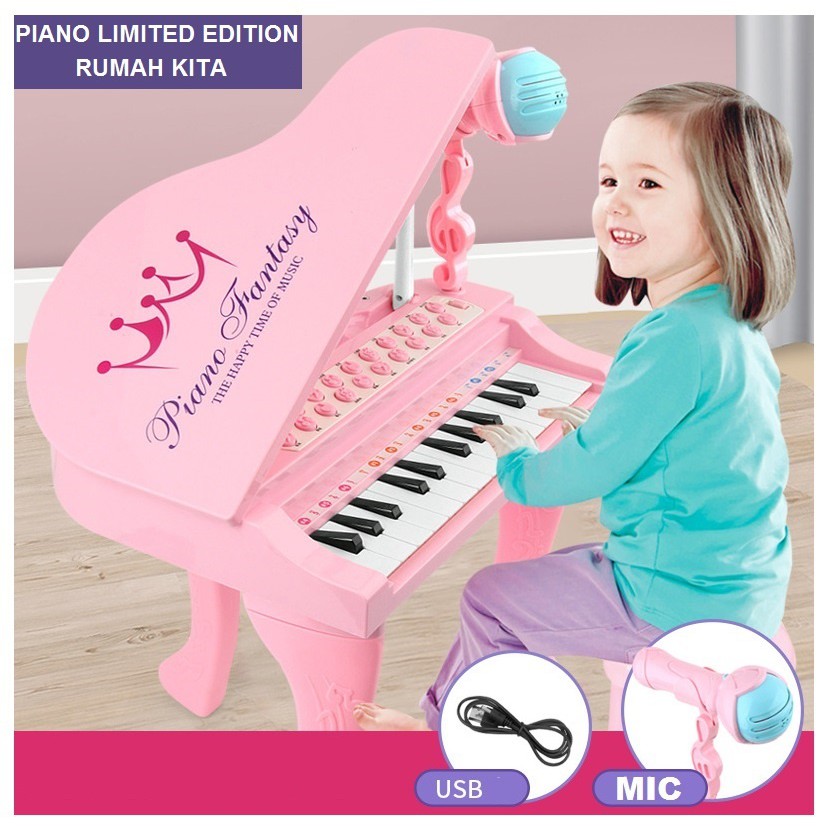 MAINAN ANAK EDUKASI KEYBOARD PIANO MUSIK ELEKTRIK MICROPHONE KARAOKE  PLUS USB KABEL AUX AUDIO KE HP
