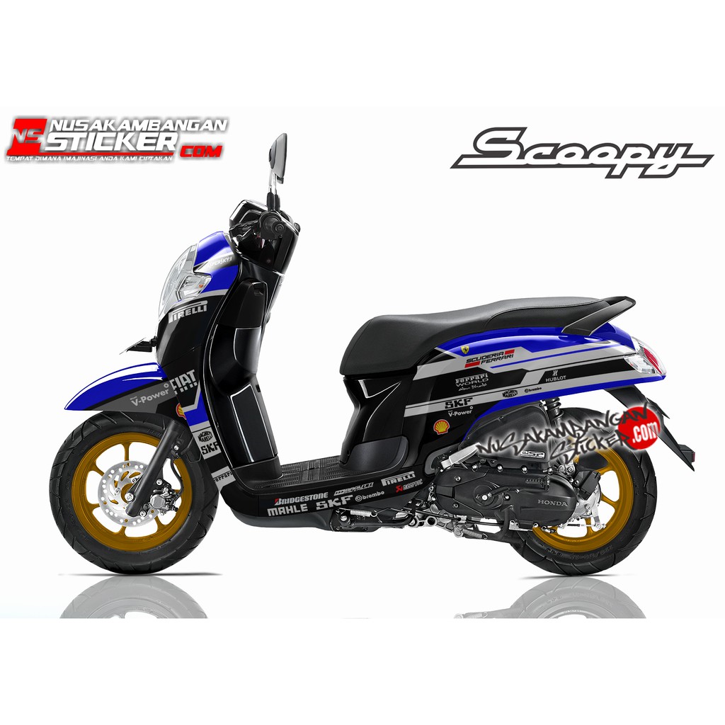 Decal Stiker Motor Honda Scoopy Full Body Fiat Biru Putih Racing Team Sticker Custom Variasi Motif K