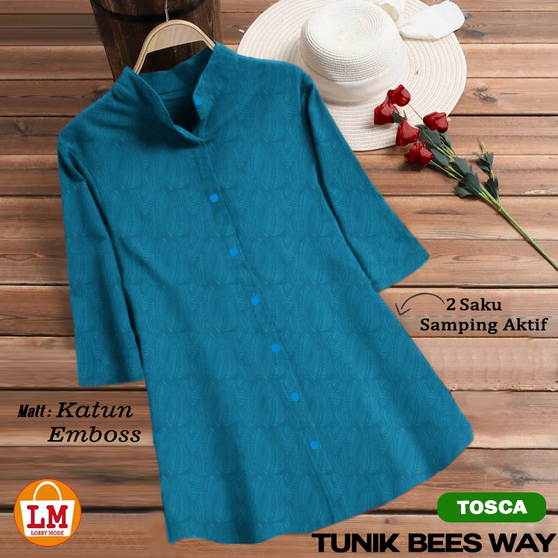 TERMURAH TERLARIS [ COD &amp; Gratis Ongkir ] Baju Atasan Blouse Wanita JUMBO TUNIK BEES WAY MICRO Motif Kotak LMS 24344 24347 24350