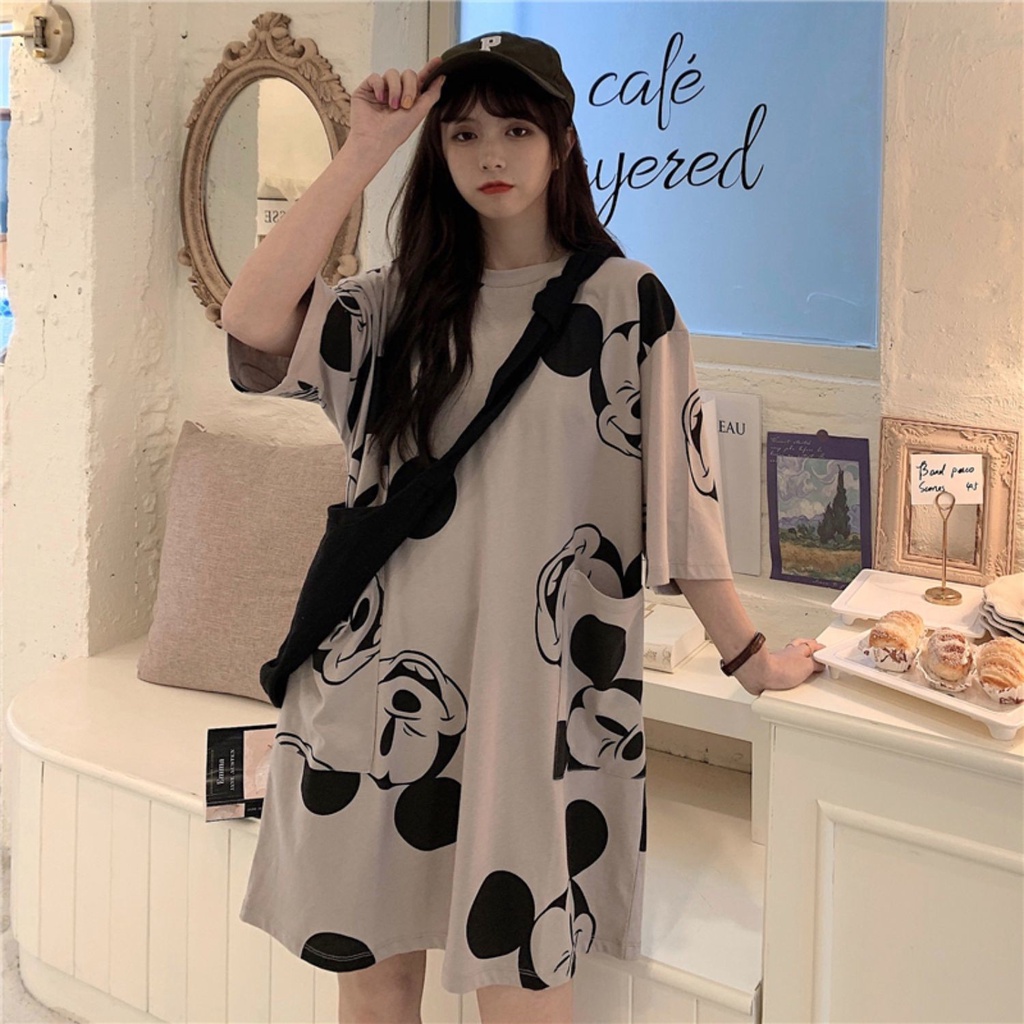 #Sisjuly# Gaun T-Shirt Panjang Menengah Atas Longgar Wanita Gaya Korea