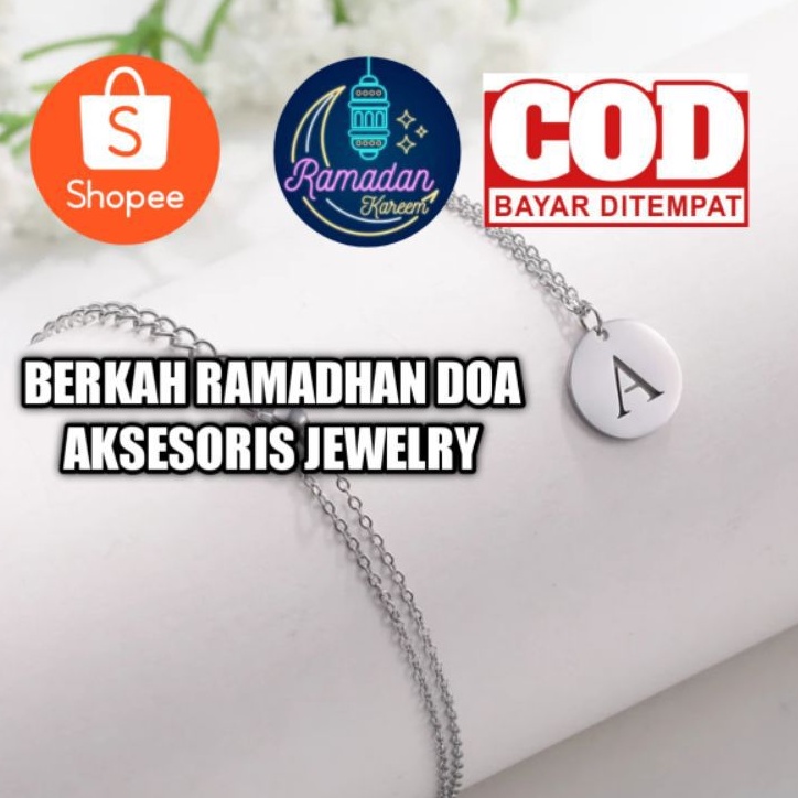 kalung titanium bulat inisial necklace