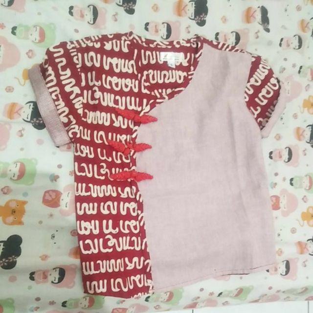 Baju Kemeja Batik Anak Bahan Halus Warna Merah Marun