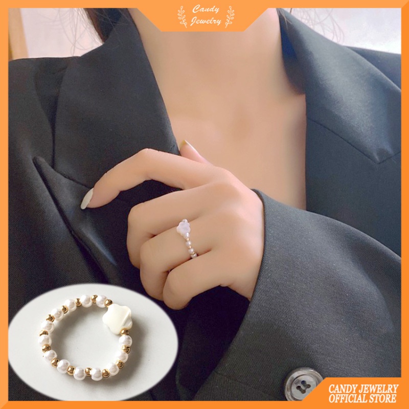 Cincin Desain Bunga Mutiara Bahan 925 Sterling Silver Untuk Wanita