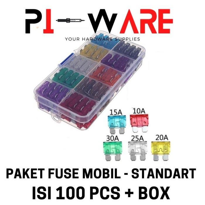 Sekring Fuse Standart Blade Mobil Motor 100Pcs 5 Ukuran Plus Box